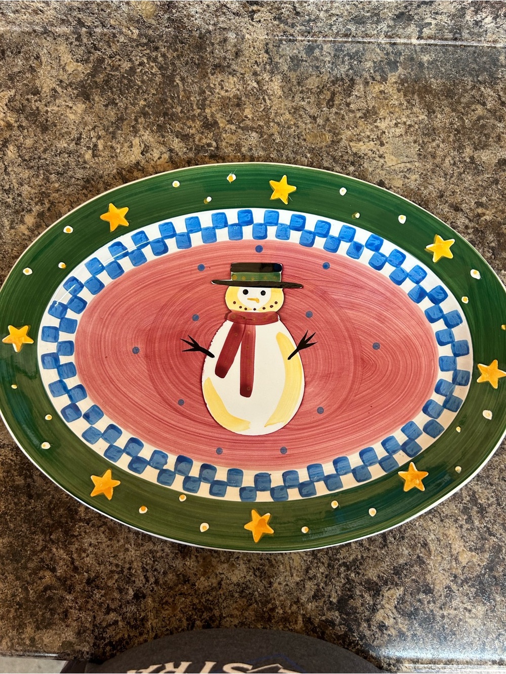 Festive Snowman Holiday Serving Platter - Green and Red
